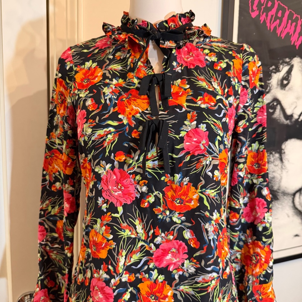 Valentine’s Day! Sandro Paris Doreen Mini Dress 100% Silk Dark Floral Size Small - Picture 3 of 9